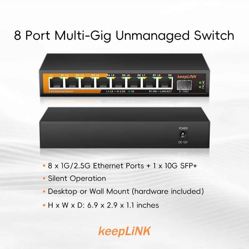 8-Port Multi-Gigabit 2.5Gbps Ethernet Network Unmanaged 2.5G Switch