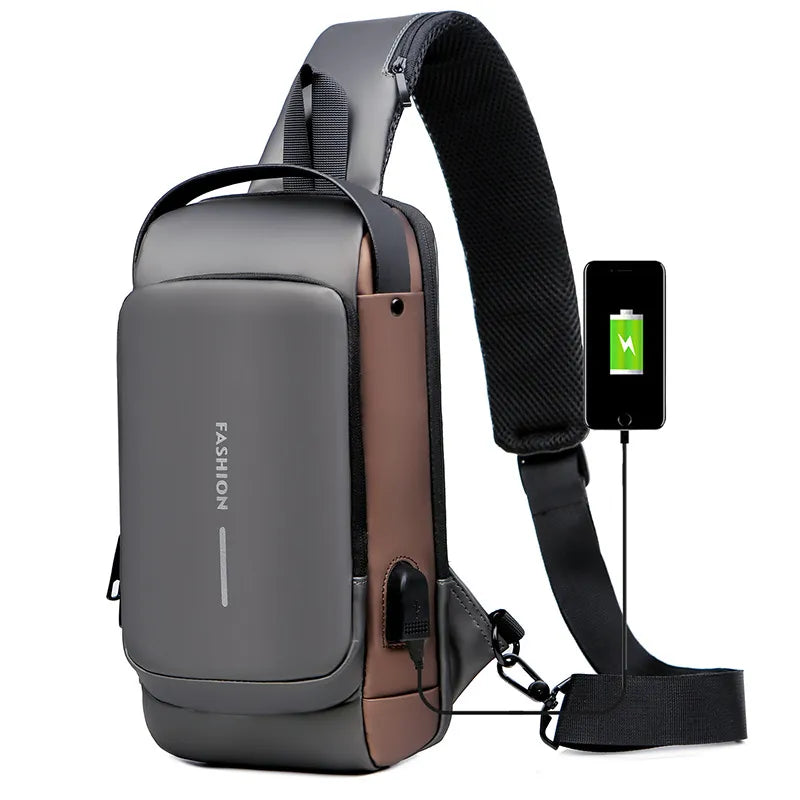 Men's Waterproof USB Crossbody Chest Bag