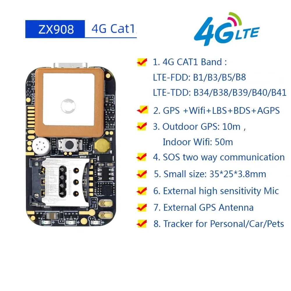 ZX908 Mini 4G GPS Tracker PCBA Board