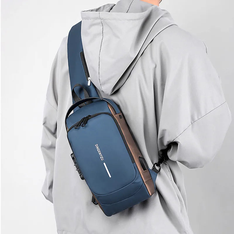 Men's Waterproof USB Crossbody Chest Bag